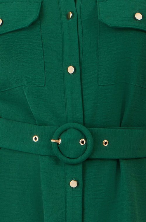Yumi Green Stretch Midi Shirt Dress