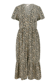 Yumi Brown Leopard Print Pleated Button Through Midi Dress