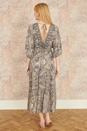 Yumi Multicolour Paisley Print Midi Kimono Dress With Tie Back