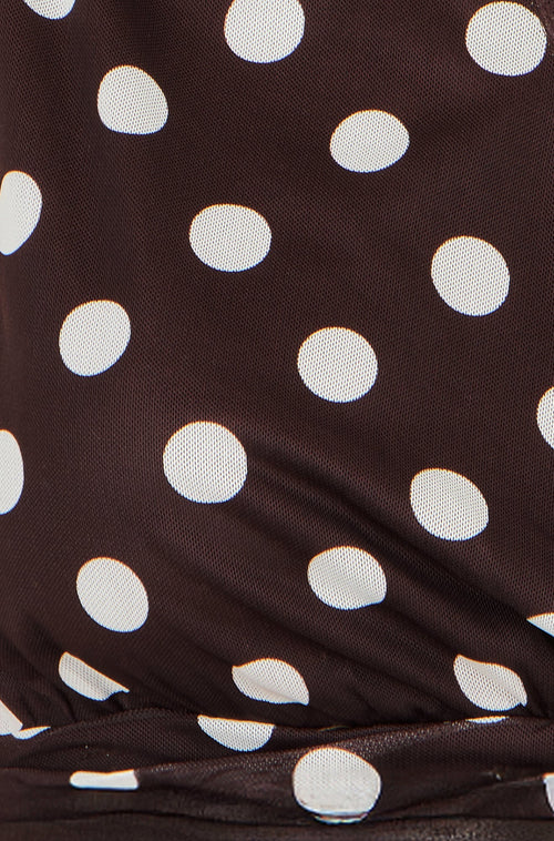 Yumi Brown Polka Dot Mesh Wrap Skater Dress With Pockets