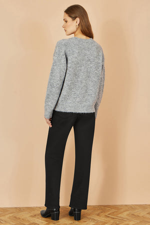 Yumi Grey Relaxed Jumper With Crochet Flowers