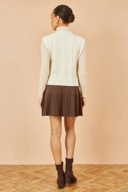 Yumi Ivory Flower Cable Knit Tie Side Pullover
