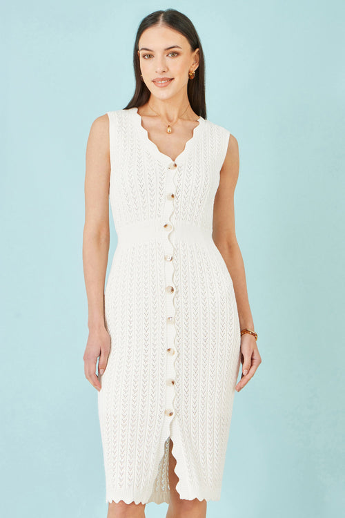 Yumi Ivory Cotton Scallop Crochet Knitted Dress