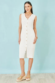 Yumi Ivory Cotton Scallop Crochet Knitted Dress