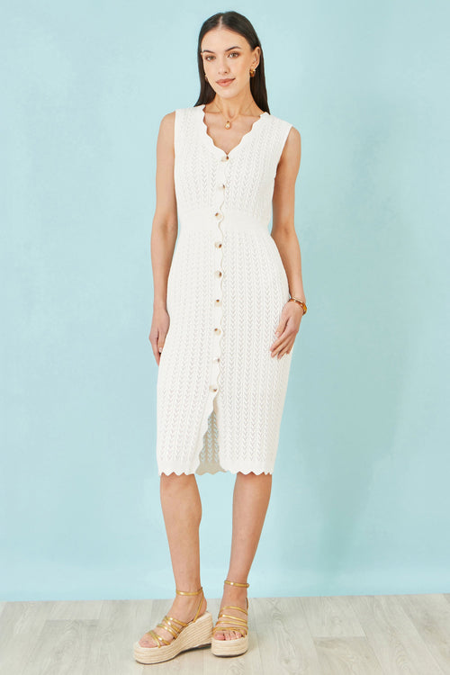 Yumi Ivory Cotton Scallop Crochet Knitted Dress