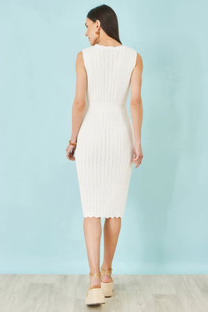Yumi Ivory Cotton Scallop Crochet Knitted Dress