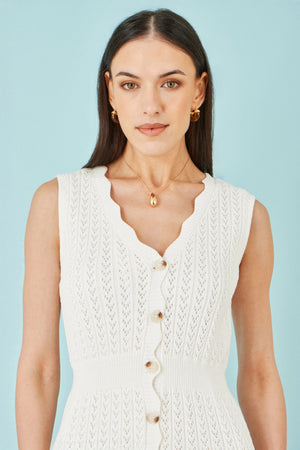 Yumi Ivory Cotton Scallop Crochet Knitted Dress