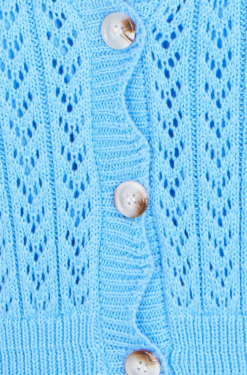 Yumi Blue Scallop Edge Crochet Knitted Midi Dress