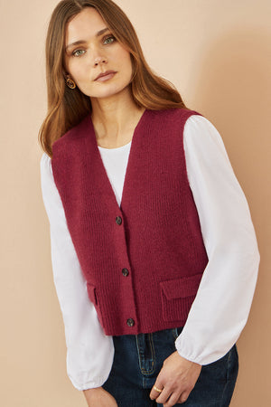 Yumi Burgundy Knitted Pullover Waistcoat