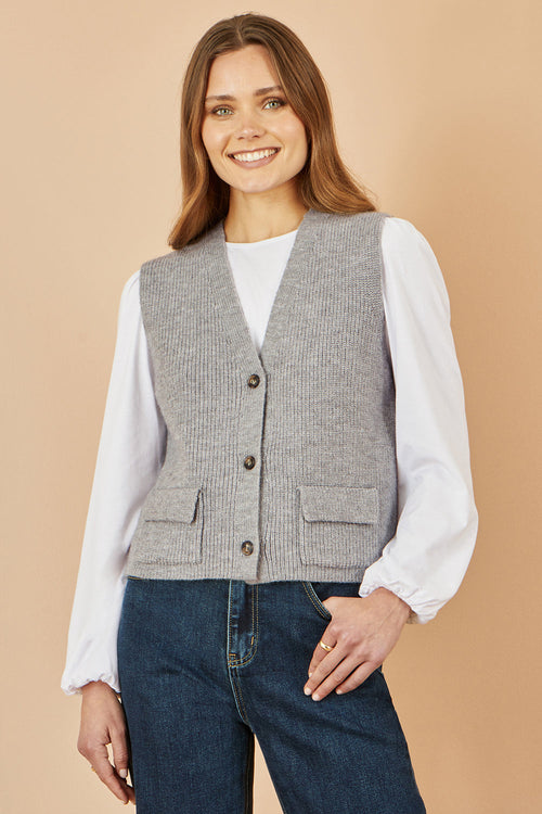 Yumi Grey Knitted Pullover Waistcoat