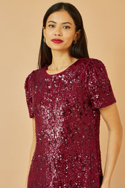 Yumi Burgundy Sequin Stretch Tunic Dress