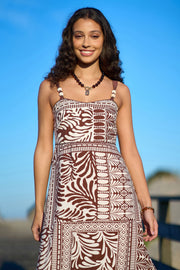 Yumi Brown Tile Print Maxi Dress With Bead Details