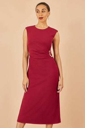 Yumi Burgundy Buckle Detail Ruched Dress