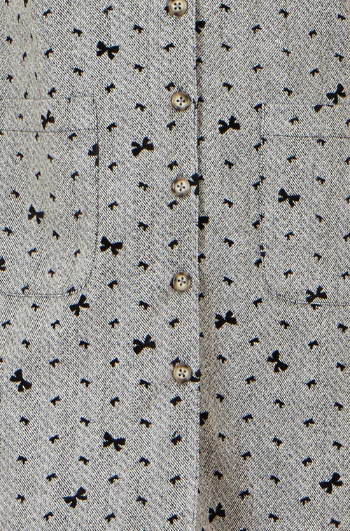 Yumi Grey Bow Print Pinafore Dress With Button Up