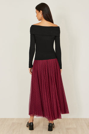 Yumi Black Sparkle Bardot Jumper With Diamante Detail