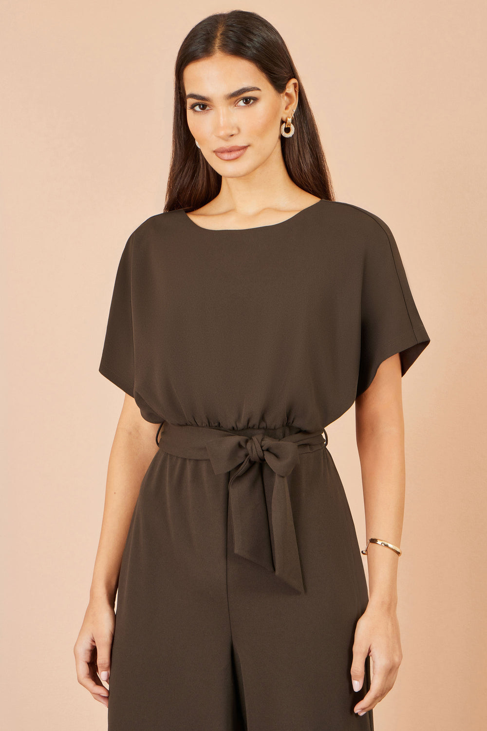 Yumi Brown Batwing Stretch Jumpsuit
