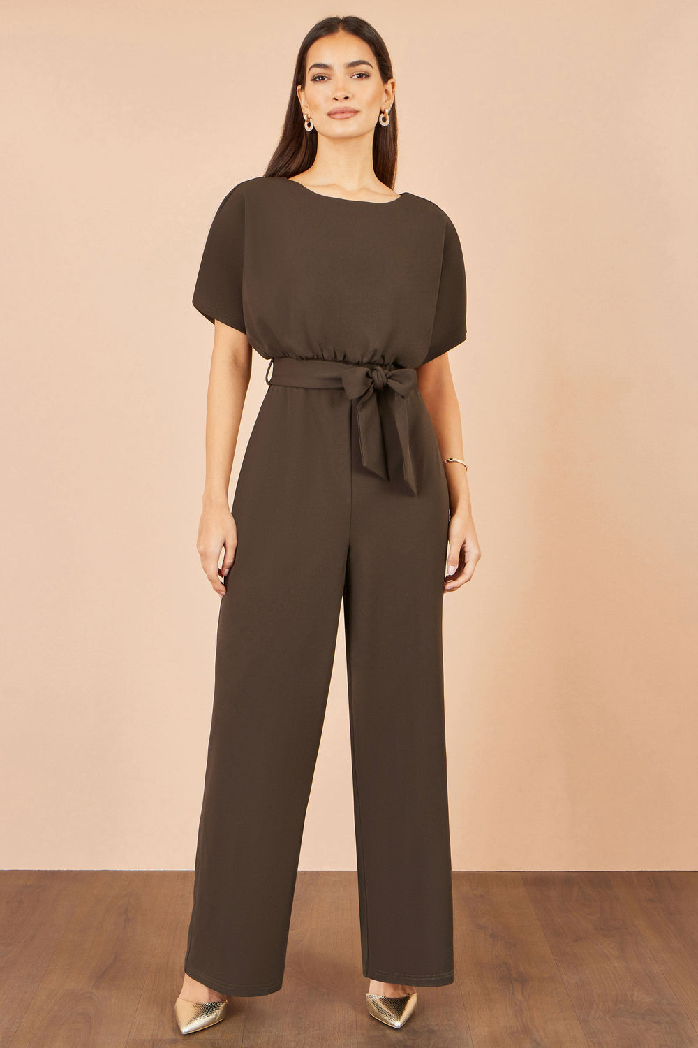Yumi Brown Batwing Stretch Jumpsuit