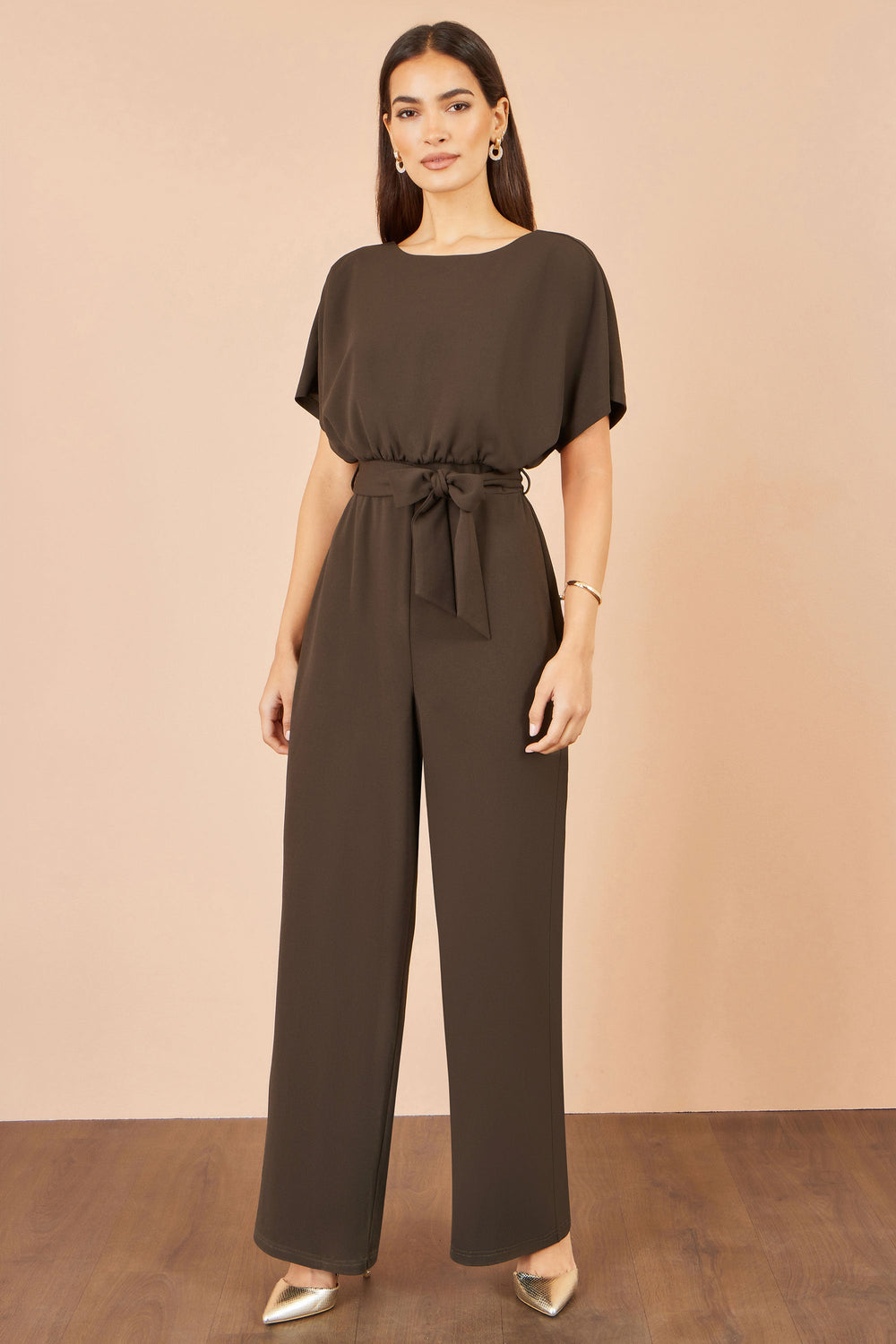 Yumi Brown Batwing Stretch Jumpsuit