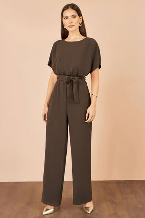 Yumi Brown Batwing Stretch Jumpsuit
