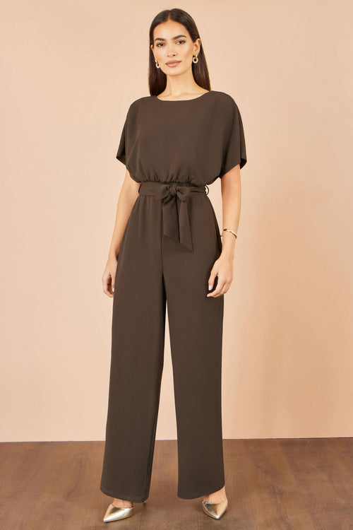 Yumi Brown Batwing Stretch Jumpsuit