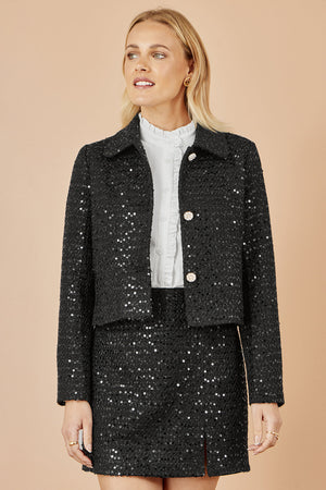 Yumi Black Boucle Sequin Mini Skirt