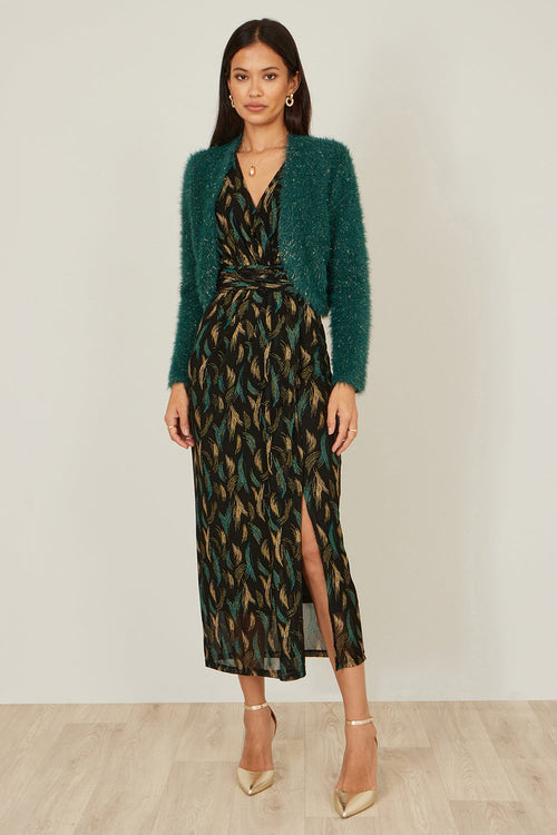 Yumi Green Metallic Fluffy Eyelash Bolero