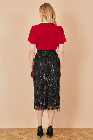 Yumi Red Velvet Puff Sleeve Top