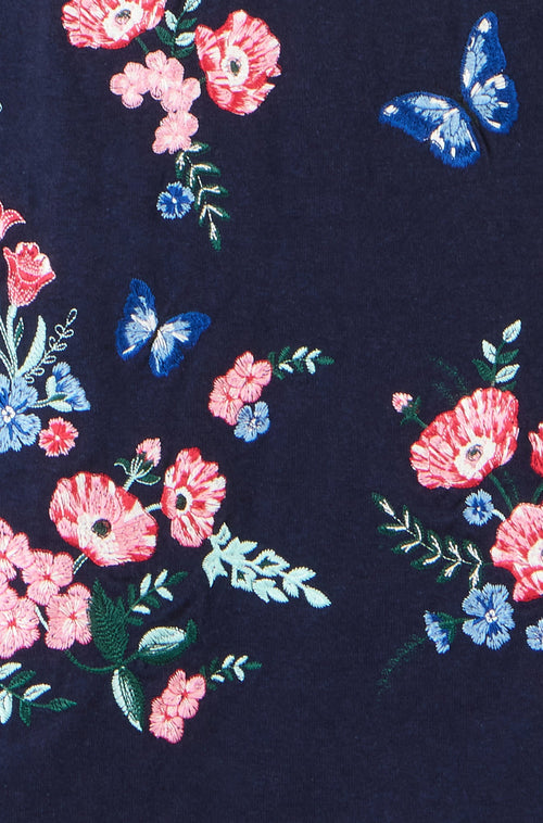 Yumi Navy Embroidered Knitted Floral Tunic