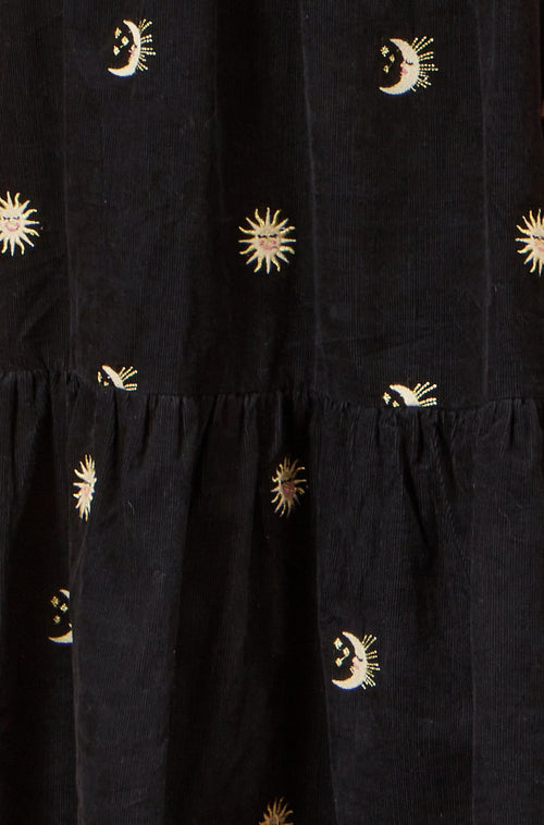 Yumi Black Cosmic Embroidery Cord Midi Shirt Dress
