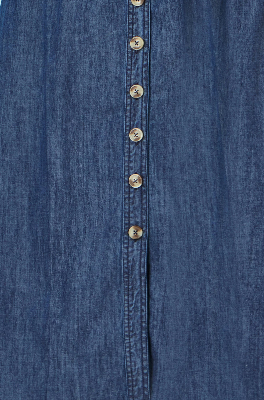 Yumi Blue Chambray Cotton Ruched Midi Sun Dress