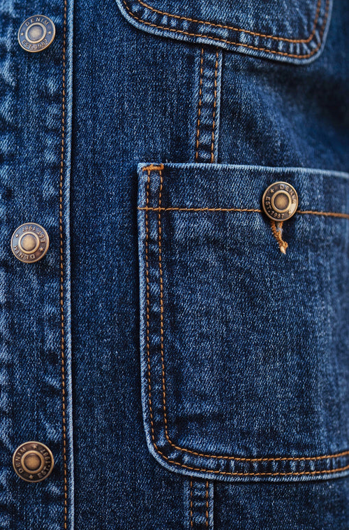 Yumi Blue Stretch Denim Jacket With Pocket Detail