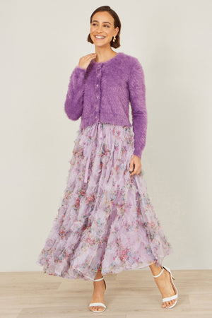 Yumi Lavender Eyelash Knit Cropped Cardigan