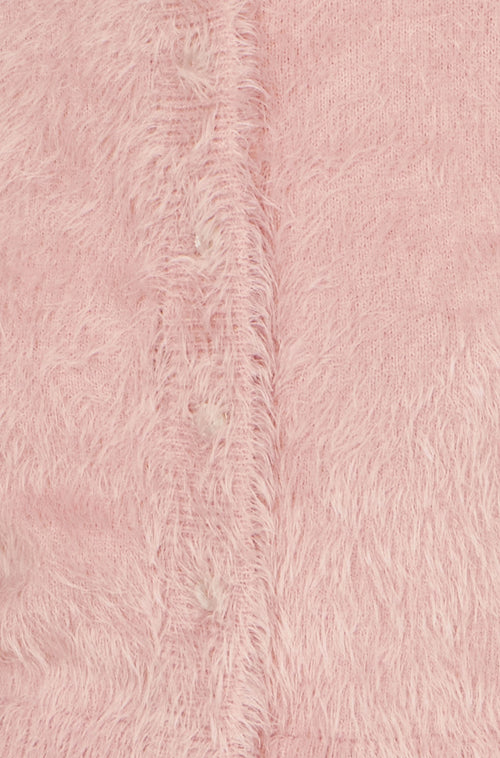Yumi Pink Eyelash Knit Cropped Cardigan