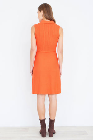 Yumi Orange Rib Knitted Skater Dress With Buckle Detail
