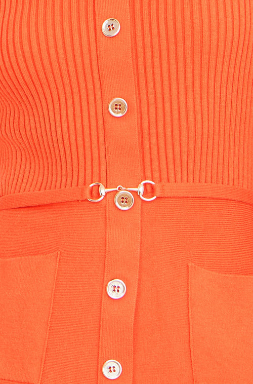 Yumi Orange Rib Knitted Skater Dress With Buckle Detail