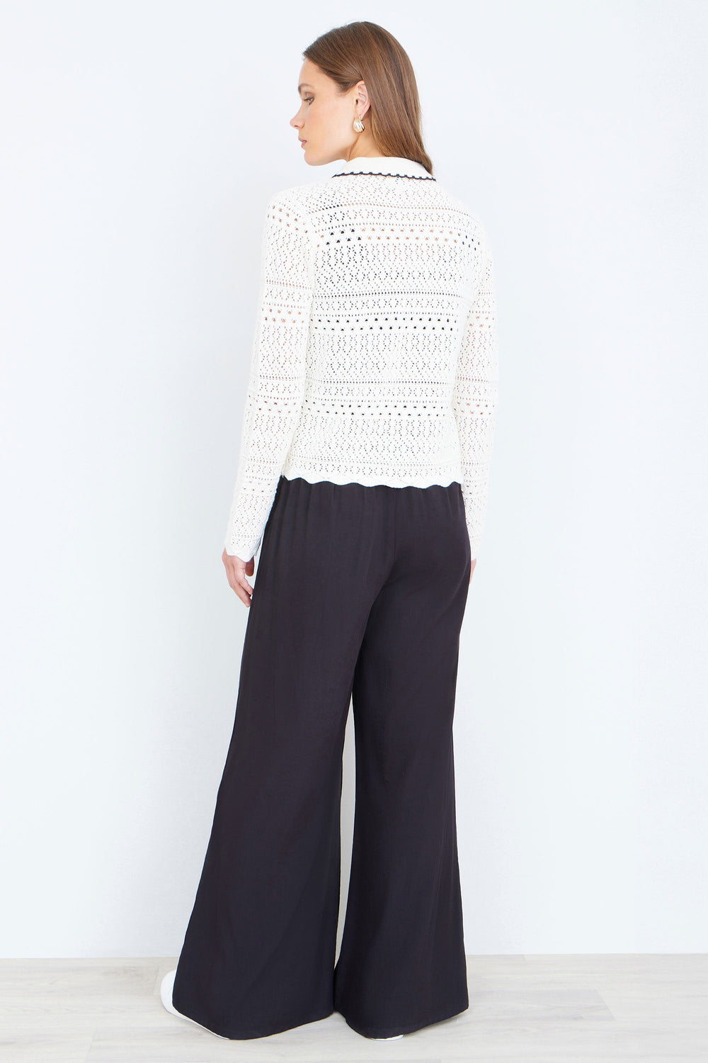 Yumi Ivory Crochet Knitted Cardigan With Peter Pan Collar