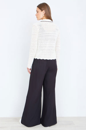Yumi Ivory Crochet Knitted Cardigan With Peter Pan Collar