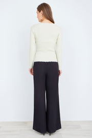 Yumi Ivory Metallic Thread Rib Wrap Knitted Top