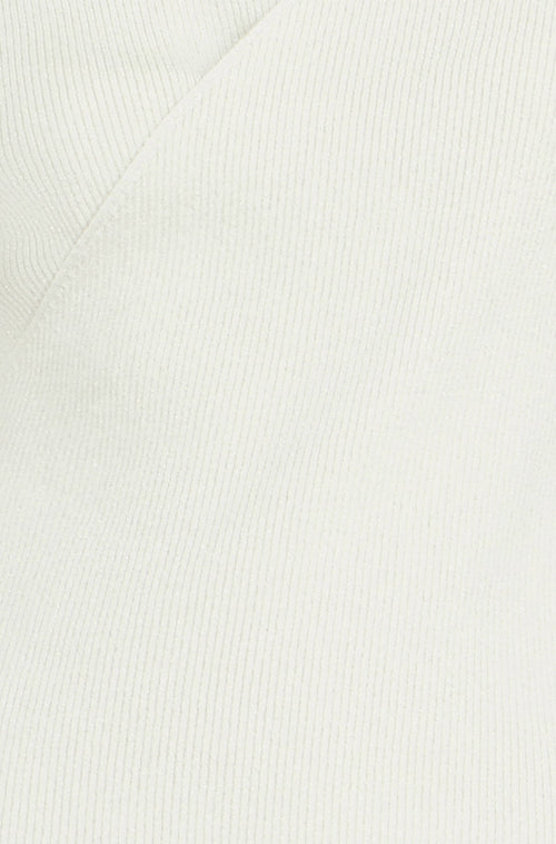 Yumi Ivory Metallic Thread Rib Wrap Knitted Top