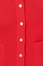 Yumi Red Ribbed Collar Button Up Cardigan