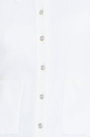 Yumi Ivory Ribbed Collar Button Up Cardigan