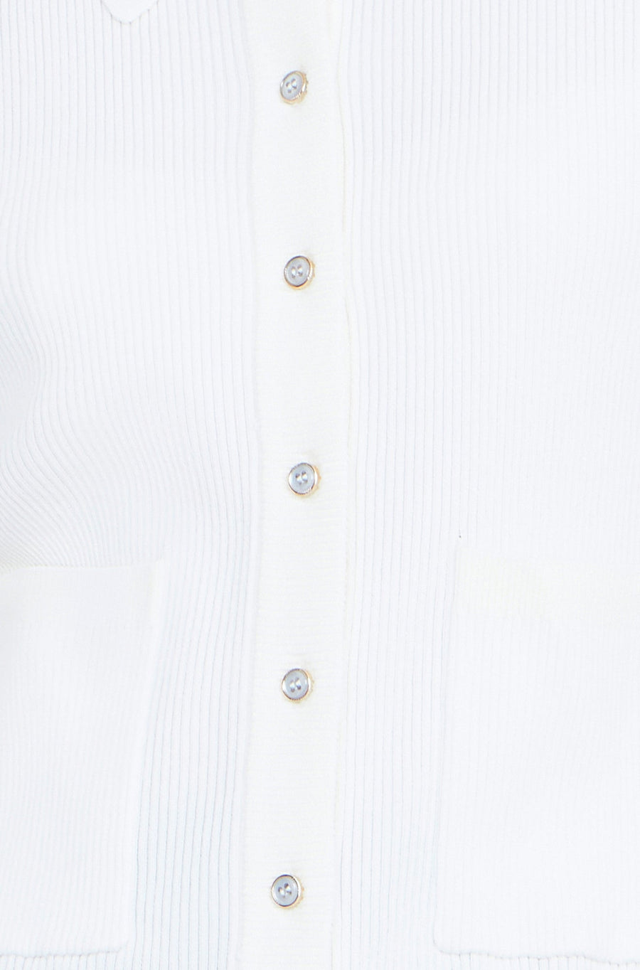 Yumi Ivory Ribbed Collar Button Up Cardigan