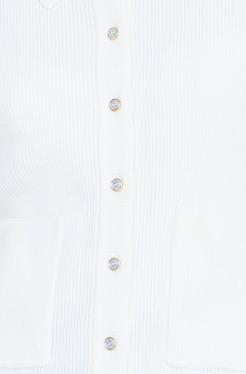 Yumi Ivory Ribbed Collar Button Up Cardigan