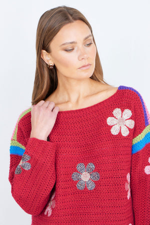 Yumi Red Crochet Flower Jumper