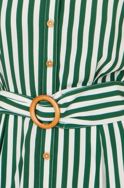 Yumi Green Stripe Print Relaxed Midi Shirt Dress With Belt