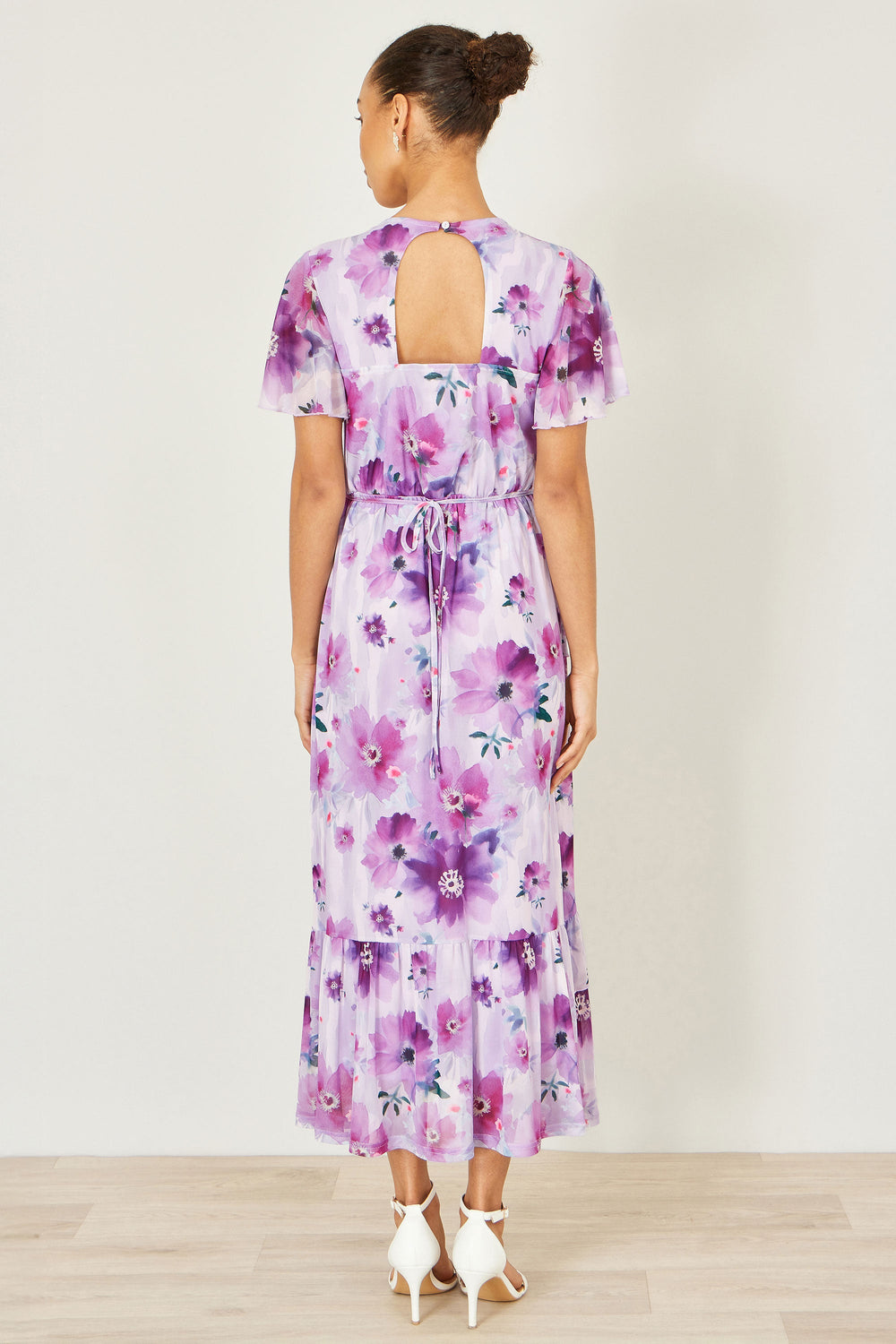 Yumi Lavender Floral Print Frill Midi Dress