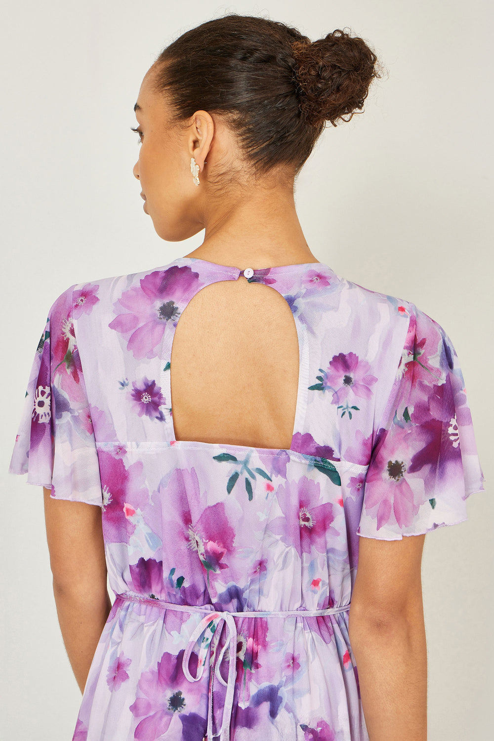Yumi Lavender Floral Print Frill Midi Dress
