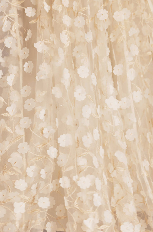 Yumi Ivory Mesh Floral Applique Midi Skirt