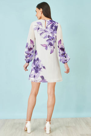Yumi White Floral Placement Tunic With Keyhole Neckline