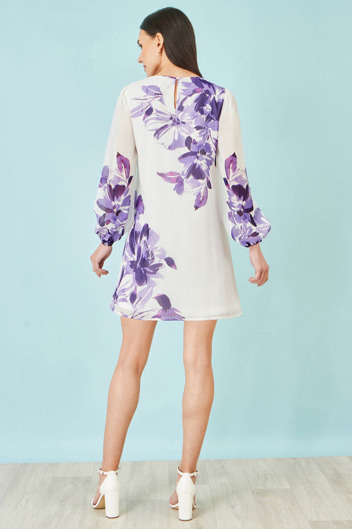 Yumi White Floral Placement Tunic With Keyhole Neckline